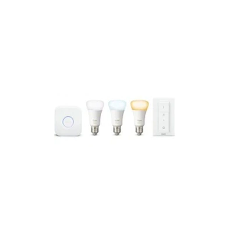 Hue White Ambiance Starter Kit Bridge + Dimmer Switch + 3 Lampadine E27 8.5W