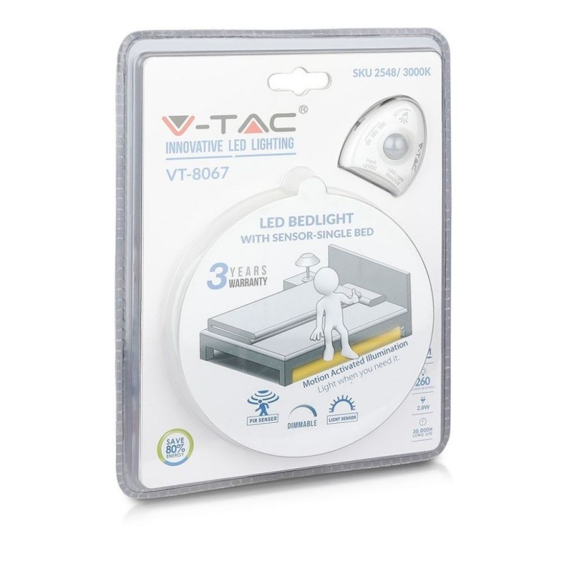 Kit Strip LED Luce Scendiletto Singolo (1,2m 30 LED/m 2,8W/m+Alimentatore+Sensore dimovimento)