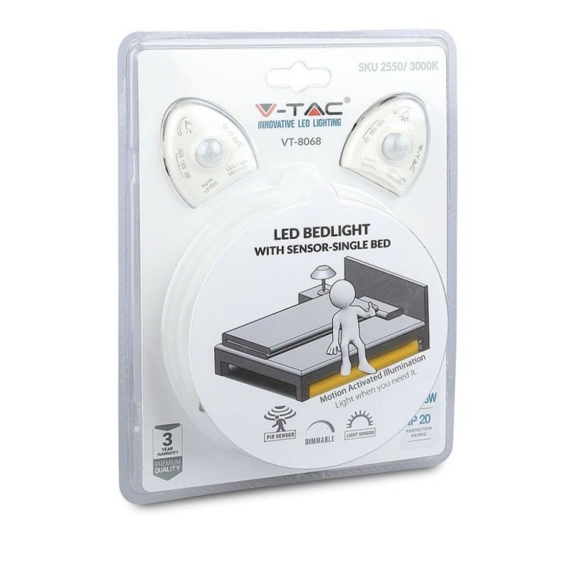 Kit Strip LED Luce Scendiletto Doppio (2x1,2m Strip 30 LED/m 2,8W+Alimentatore+2 Sensori dimovimento)