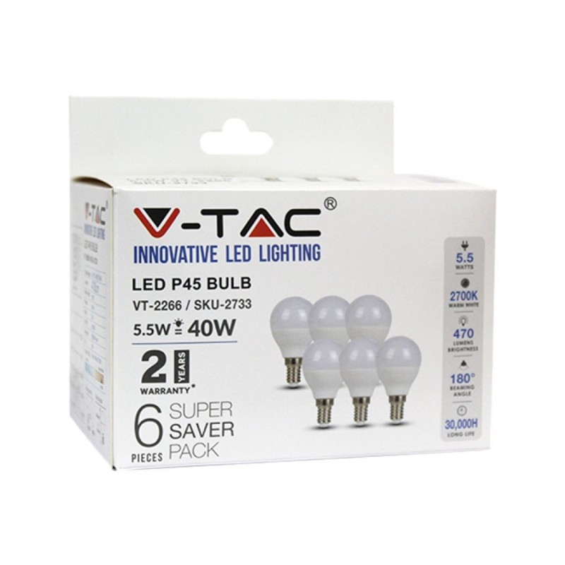 Lampadina LED E14 5,5W P45 2700K (Box 6 pezzi)