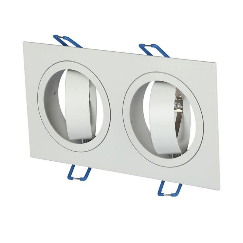 Portafaretto LED da Incasso Quadrato 2xGU10 e GU5.3 (MR16) Corpo in Alluminio Bianco Orientabile