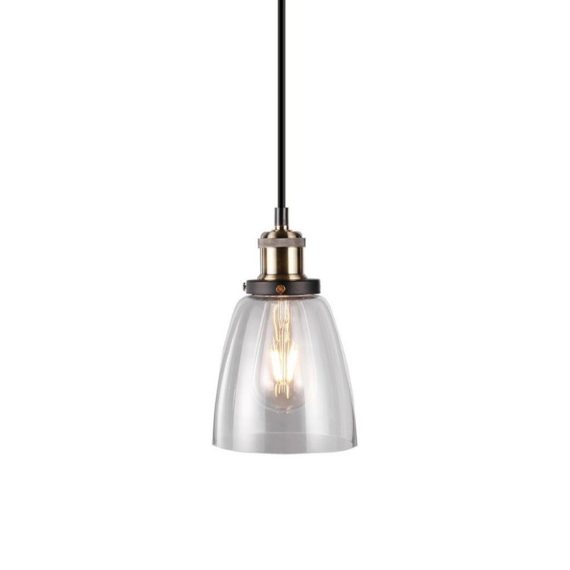 Lampadario LED Vintage in Vetro e Metallo con Portalampada E27 (Max 60W)