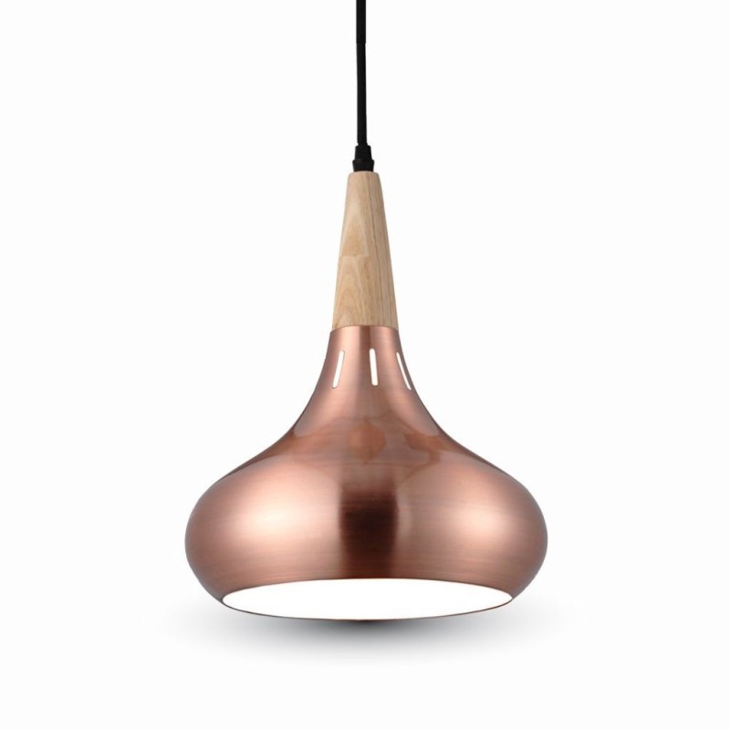 Lampadario LED a Goccia in Metallo e Legno con Portalampada E27 (Max 60W)