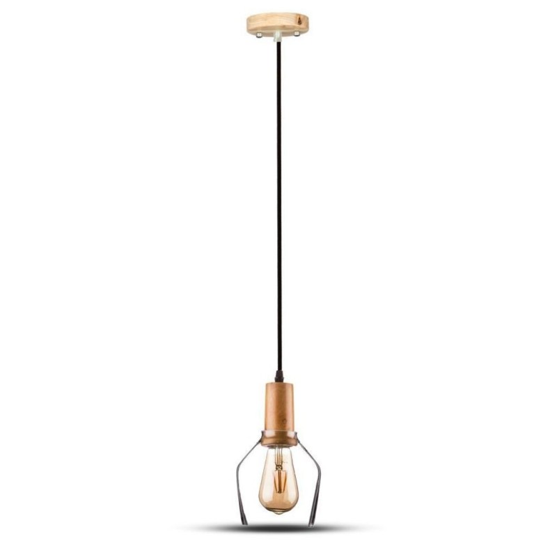 Lampadario LED a Calice in Vetro con Portalampada E27 (Max 60W) in Legno