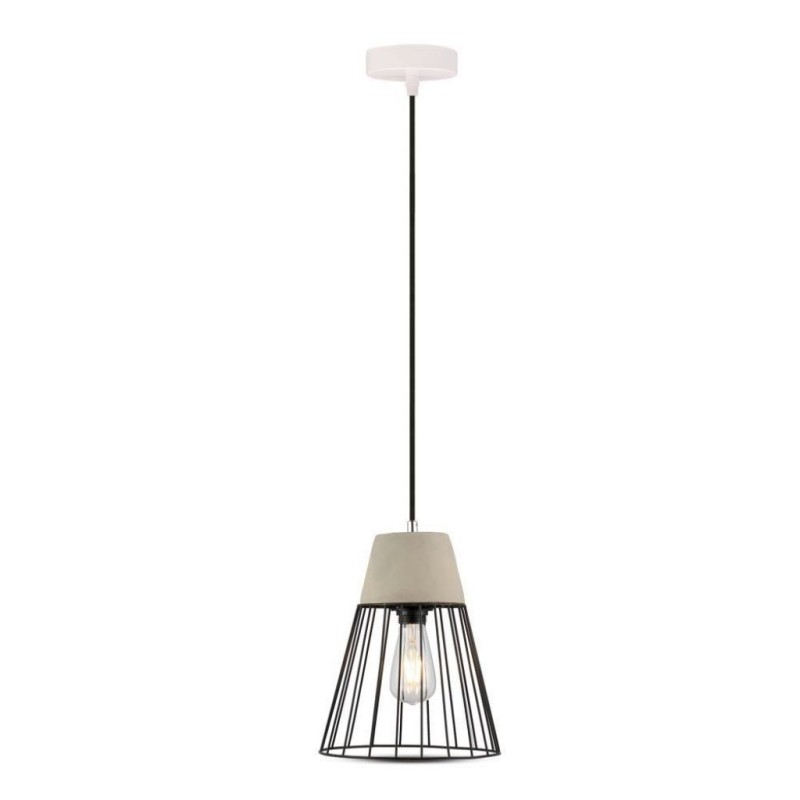Lampadario LED a Cono in Calcestruzzo e Metallo con Portalampada E27 (Max 60W)