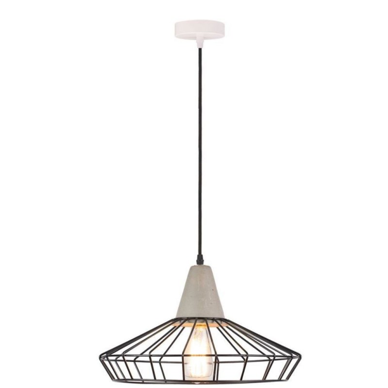 Lampadario LED a Gabbia in Calcestruzzo e Metallo con Portalampada E27 (Max 60W)