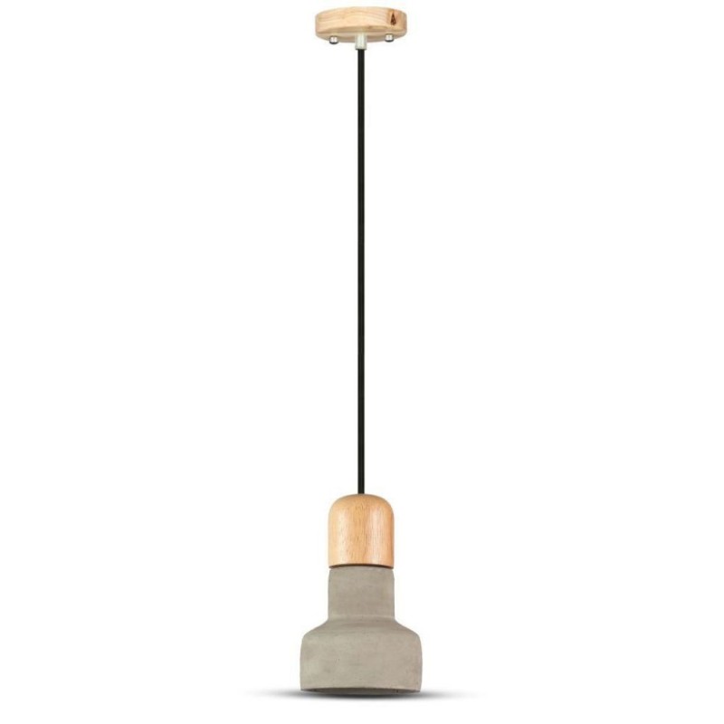 Lampadario LED in Calcestruzzo e Legno con Portalampada E27 (Max 60W)