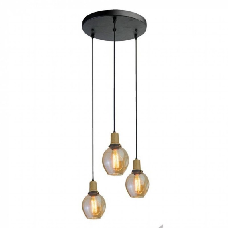 Lampadario LED in Vetro e Metallo a Sospensione con 3 Portalampade E27 (Max 60W)