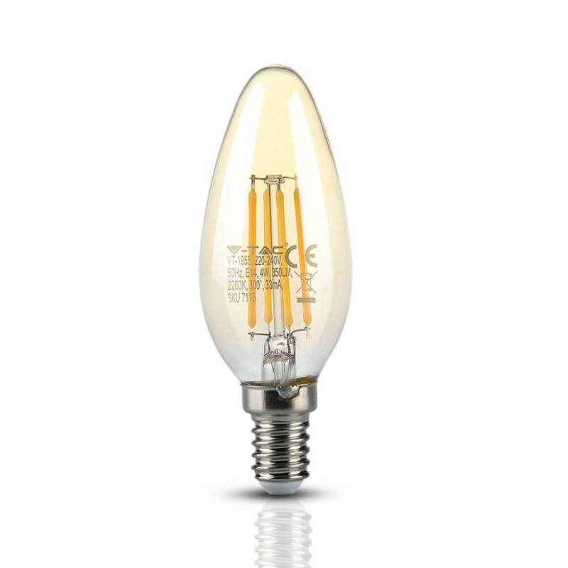 Lampadina LED E14 4W Candela Filamento Ambrato 2200K