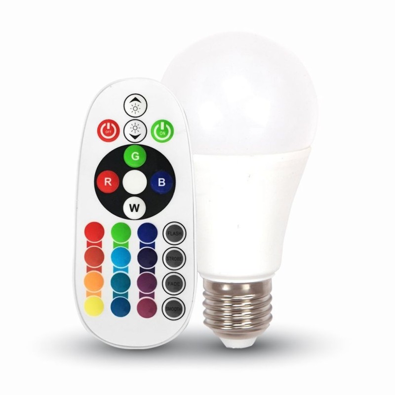 Lampadina LED E27 6W A60 RGB+W con Telecomando 3000K