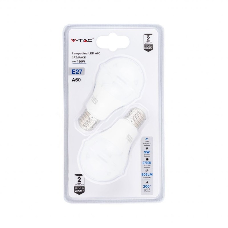Lampadina LED E27 9W A60 2700K (Blister 2 pezzi)