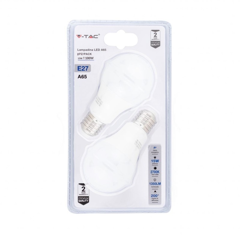 Lampadina LED E27 15W A65 2700K (Blister 2 Pezzi)