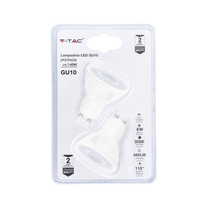 Faretto LED GU10 6W 2700K (Blister 2 pezzi)