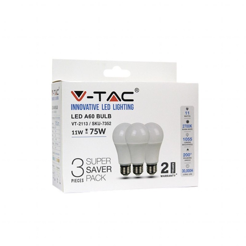 Lampadina LED E27 11W A60 2700K (Box 3 pezzi)