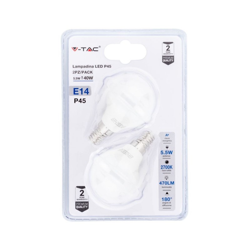 Lampadina LED E14 5,5W P45 2700K (Blister 2 Pezzi)