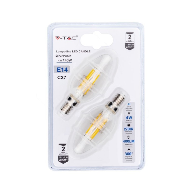 Lampadina LED E14 4W Candela Filamento 2700K (Blister 2 pezzi)