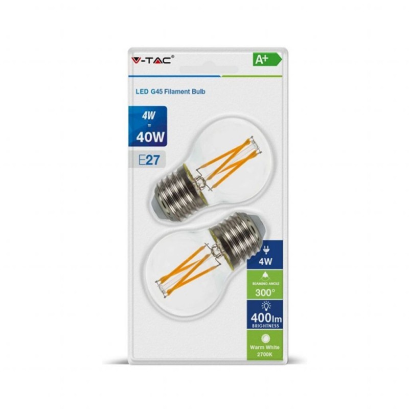 Lampadina LED E27 4W G45 Filamento 2700K (Blister 2 pezzi)