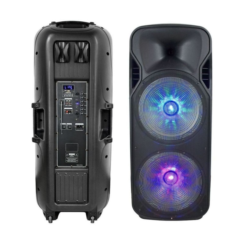 Altoparlante Trolley Ricaricabile 150W con Microfono Wireless + uno Cablato Telecomando RGB per Casse 2 x 15 pollici