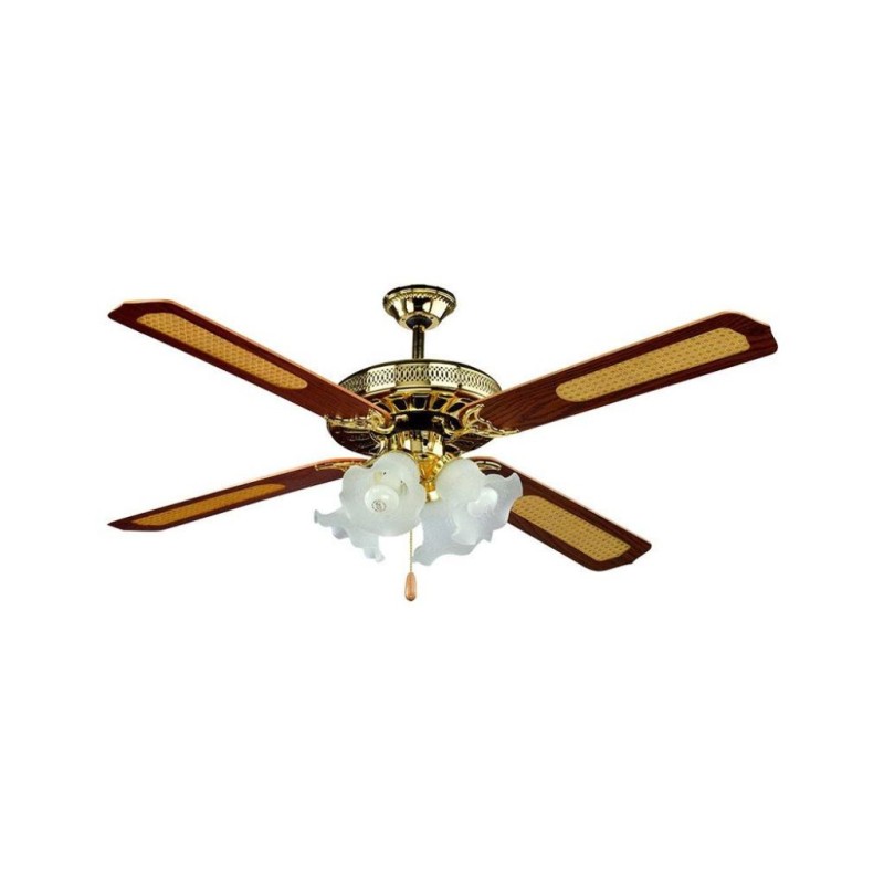 Ventilatore LED da Soffitto 4xE27 in Vetro con Motore a Corrente Alternata da 55W 4 pale