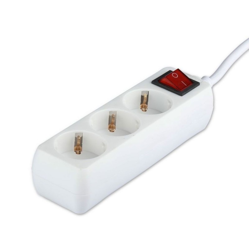 Multipresa con Cavo 1,5mt 3 Prese 10A 2P + Shuko e Interruttore Luminoso Spina Shuko