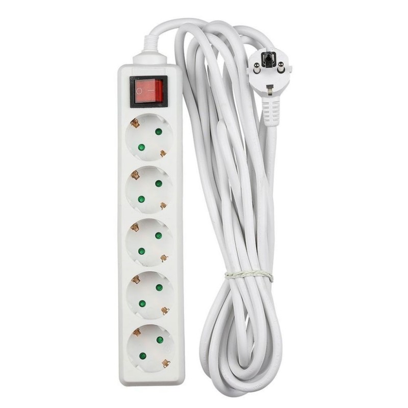 Multipresa con Cavo 5mt 5 Prese 10A 2P + Shuko e Interruttore Luminoso Spina Shuko