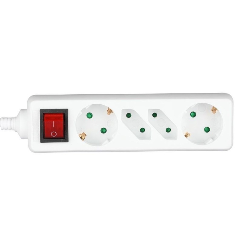 Multipresa con Cavo 1,5mt 4 Prese 2 10A 2P + Shuko 2 10A e Interruttore Luminoso Spina Shuko