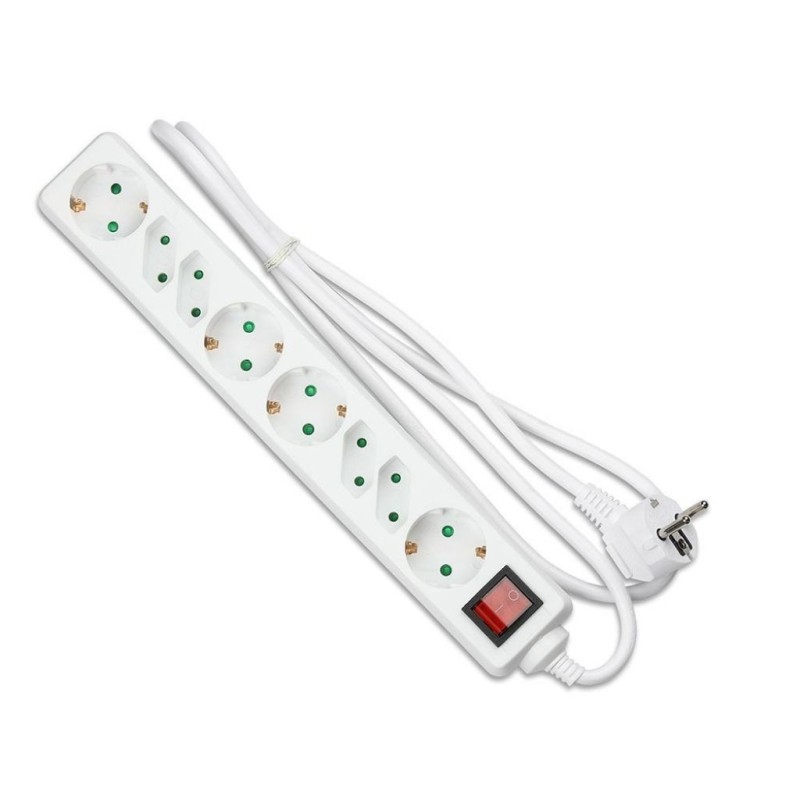 Multipresa con Cavo 5mt 8 Prese 4 10A 2P + Shuko 4 10A Inclinate e Interruttore Luminoso Spina Shuko