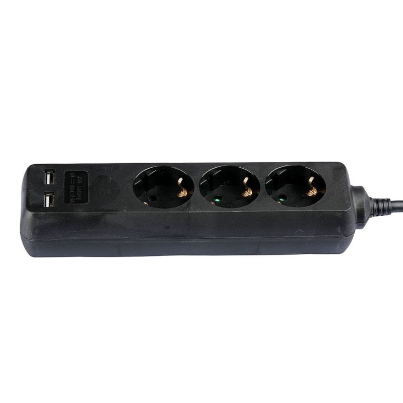 Multipresa con Cavo 1,5mt 3 Prese 10A 2P + Shuko 2 USB e Interruttore Luminoso Spina Shuko