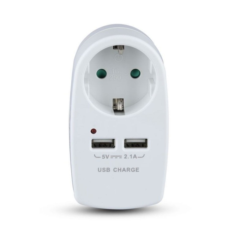 Adattatore Multipresa con una Presa Frontale 10A 2P + Shuko con 2 USB e Spina Shuko