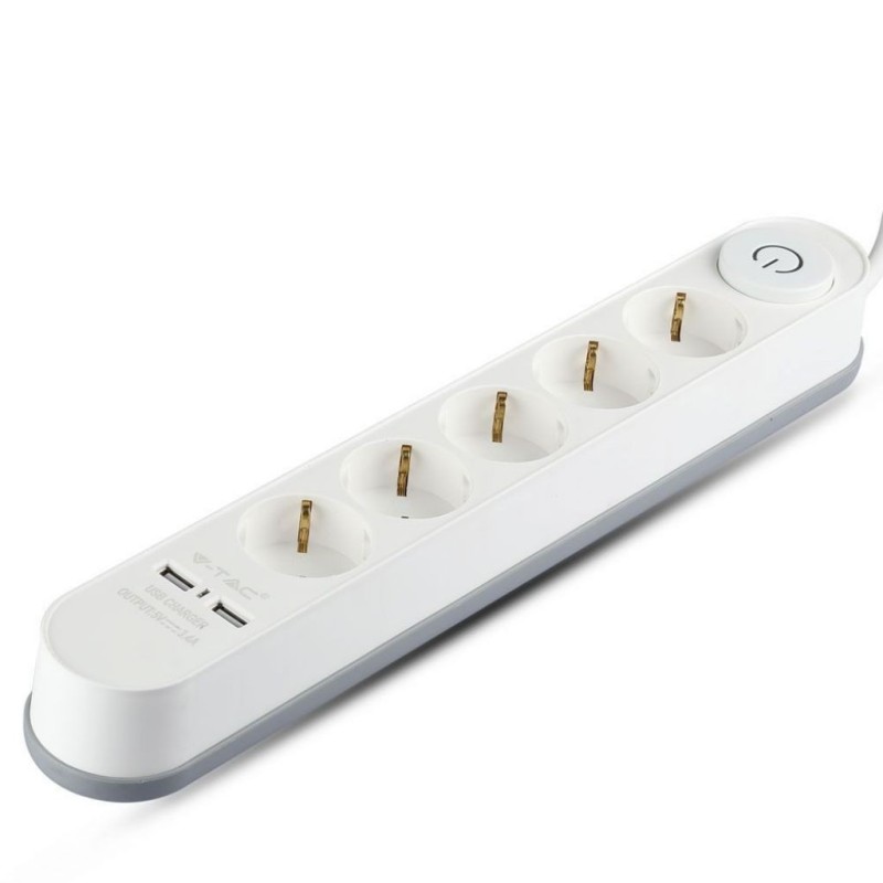 Multipresa con Cavo 3mt 5 Prese 16A con Interruttore Luminoso e 2 USB