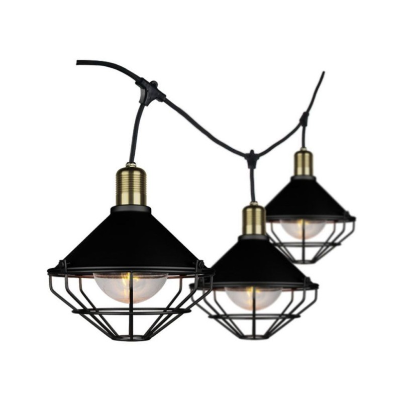 Catenaria 3mt per 6 lampadine LED  E27 Con Diffusori trasparenti IP65