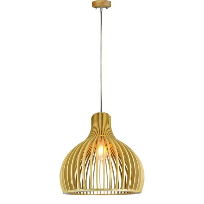 Lampadario LED in Legno a Sospensione con Portalampada E27 (Max 60W) Cappuccio Cromato