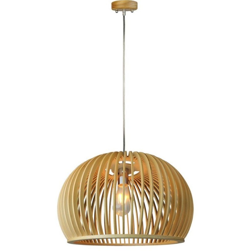 Lampadario LED in Legno a Sospensione con Portalampada E27 (Max 60W) Cappuccio Cromato