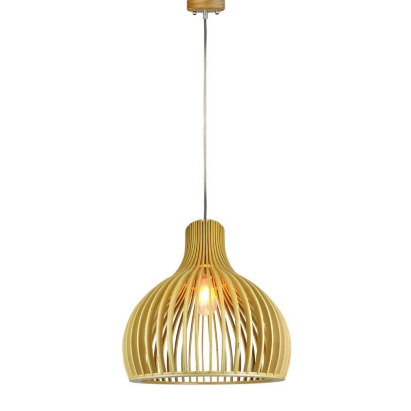 Lampadario LED in Legno a Sospensione con Portalampada E27 (Max 60W) Cappuccio Cromato