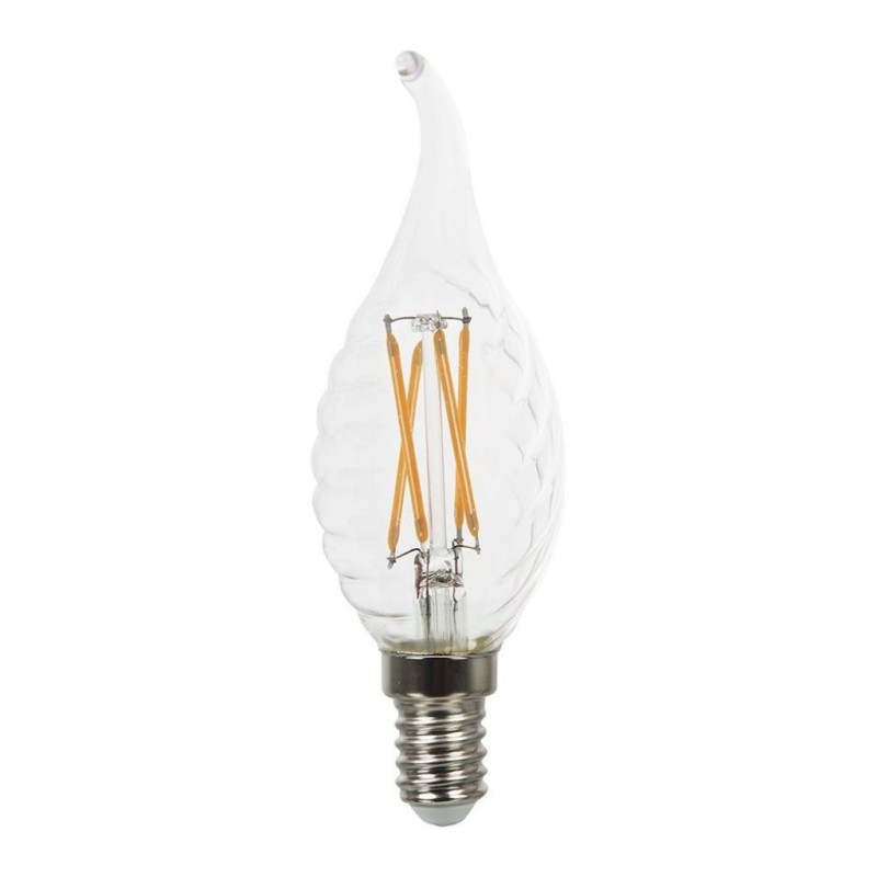 Lampadina LED E14 4W Candela a Fiamma Tortiglione Filamento Incrociato 2700K Dimmerabile