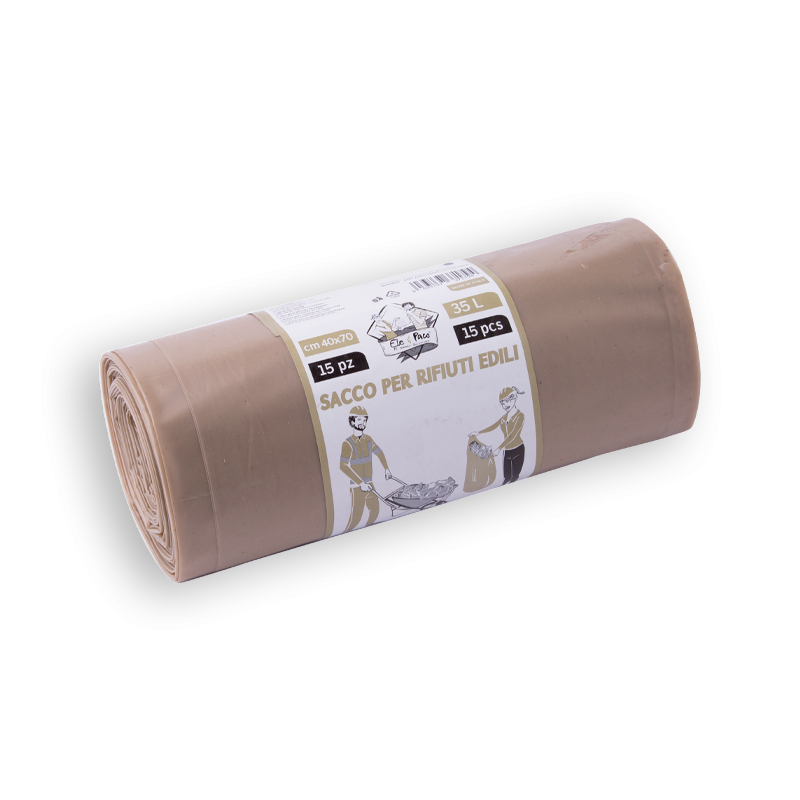 SACCHI PER RIFIUTI EDILI AMBRA CM 40X70 - ROTOLO DA 15 PEZZI - 20 ROTOLI PER SCATOLA