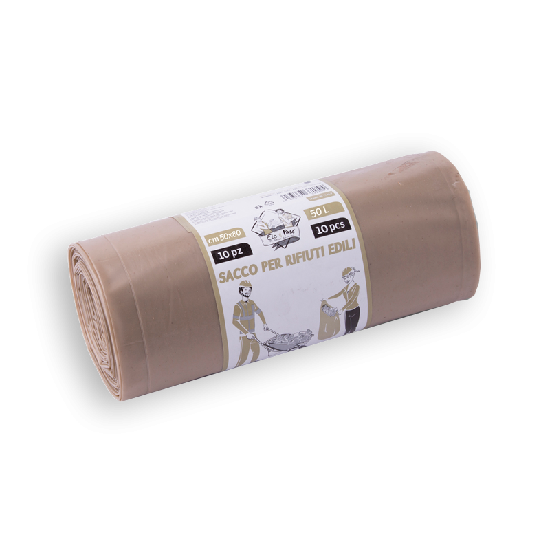 SACCHI PER RIFIUTI EDILI AMBRA CM 50X80 - ROTOLO DA 10 PEZZI - 20 ROTOLI PER SCATOLA
