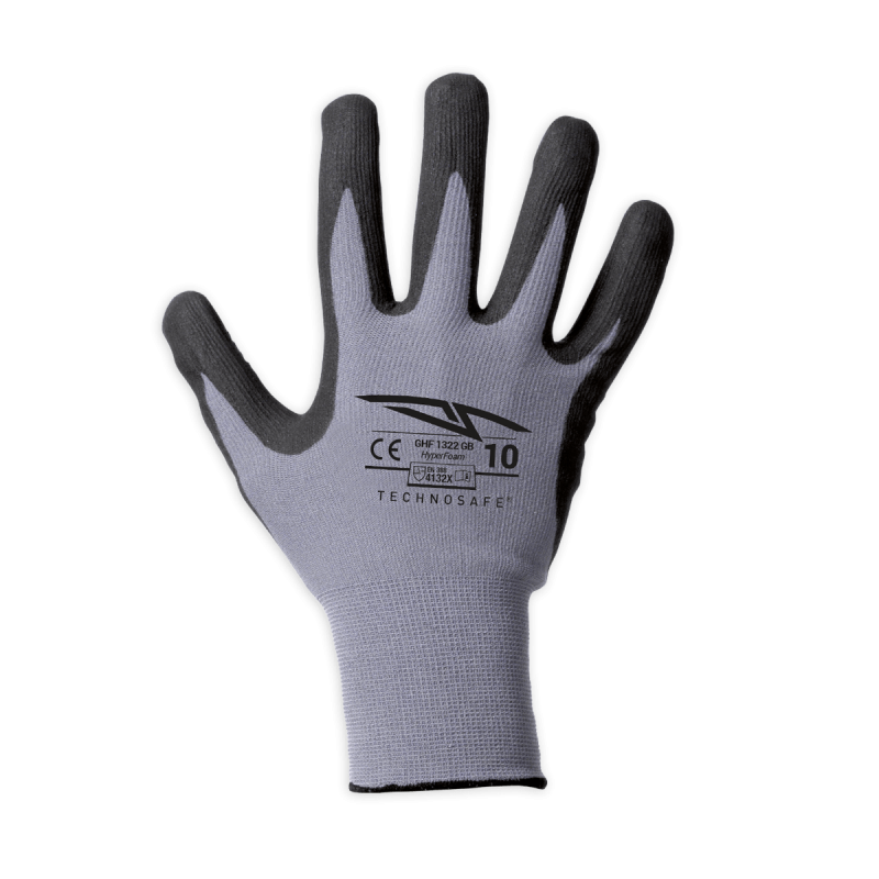 Guanto sintetico spalmato in Nitrile Foam Dotted Grey, con cavallotto.