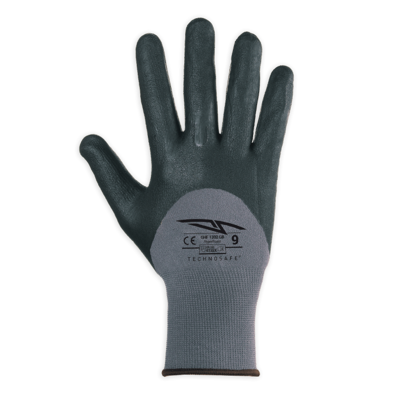 Guanto sintetico spalmato in Nitrile Foam Dotted Grey, con cavallotto.