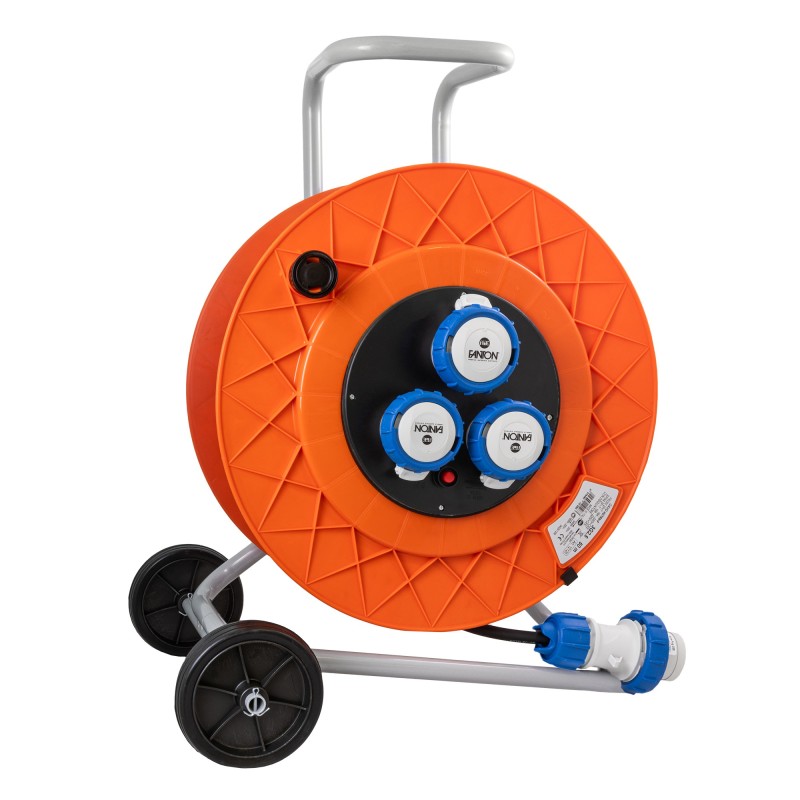 Avvolgicavo industriale carrellato 50m IP67 con 3 prese CEE 2P+T 16A