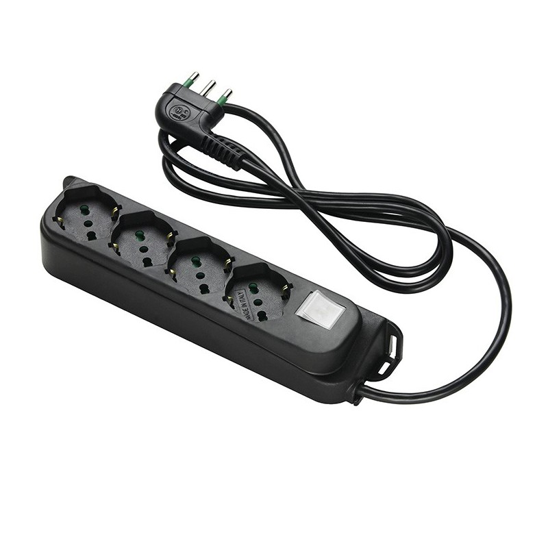 Multipresa lineare 4 uscite P40 con interruttore e spina 16A nera