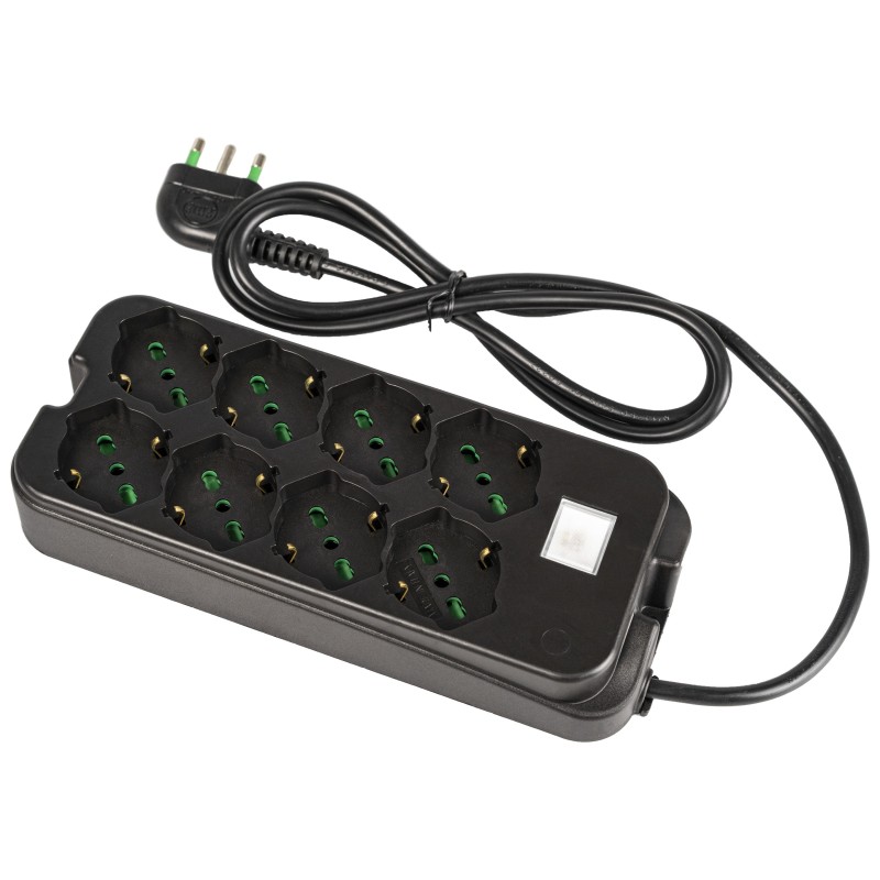 Multipresa speciale 8 uscite (4+4) P40 con interruttore e spina 16A nera
