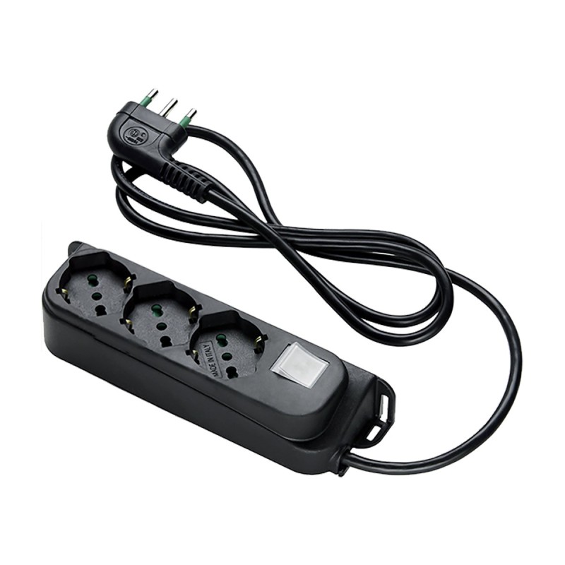 Multipresa compatta 3 uscite Bipasso P40 con interruttore e spina 16A nera