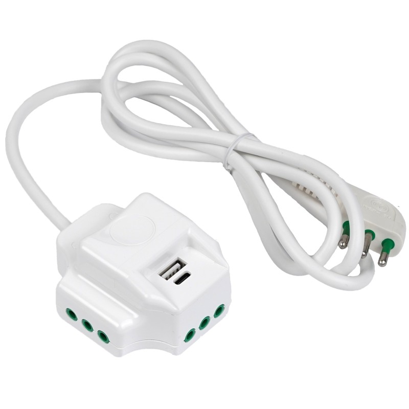 Multipresa Fido 3 uscite 10A, 2 USB e spina 10A bianca