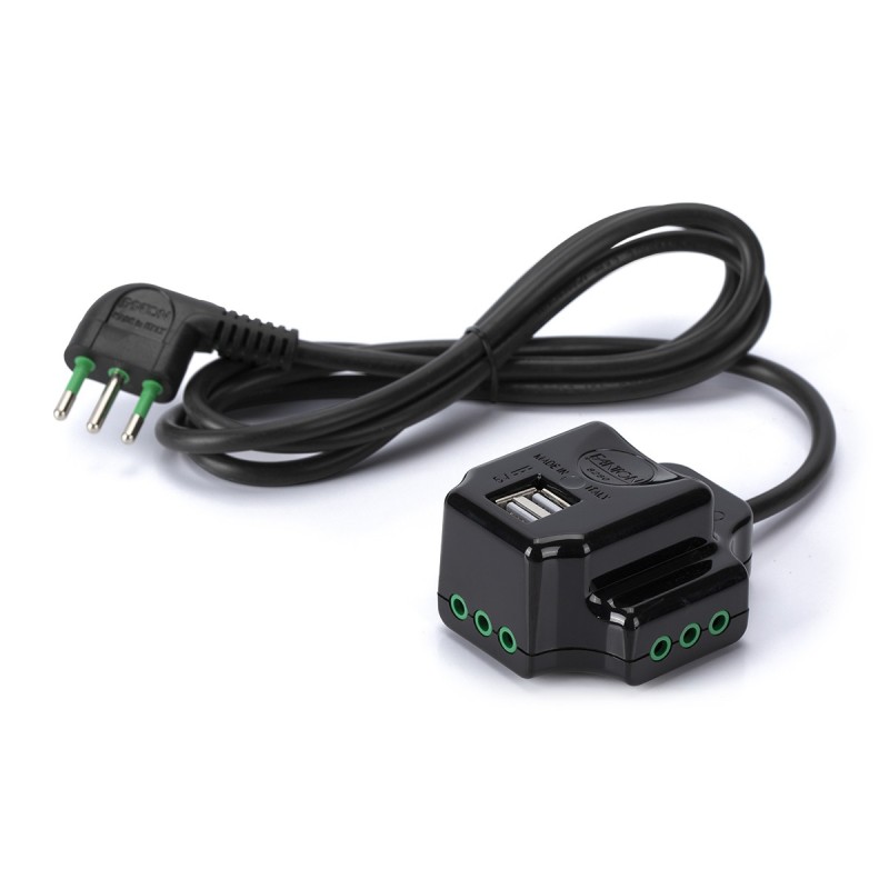 Multipresa Fido 3 uscite 10A, 2 USB e spina 10A nera