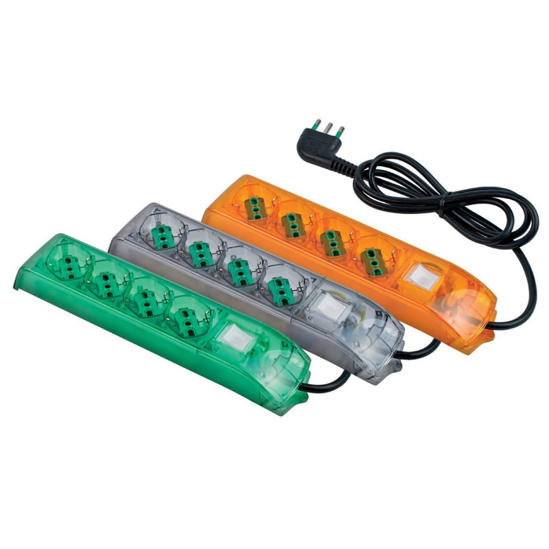 Multipresa Fido 4 uscite Bipasso P40 con cavo 1,5m, interruttore e spina 10A