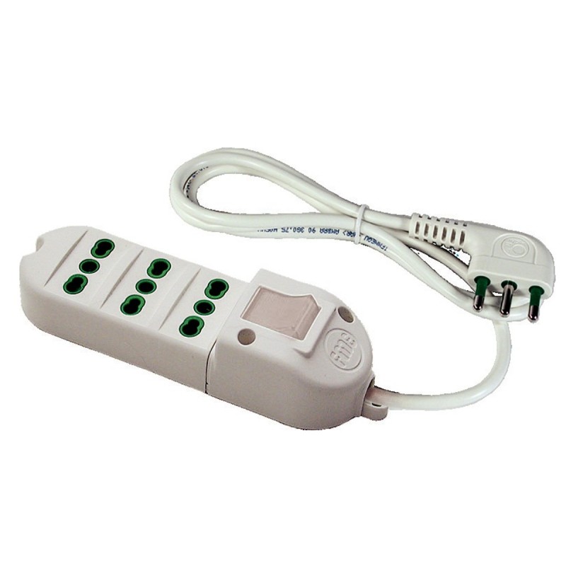 Multipresa Fido Bipasso 3 uscite 16A con cavo 1,5m e interruttore