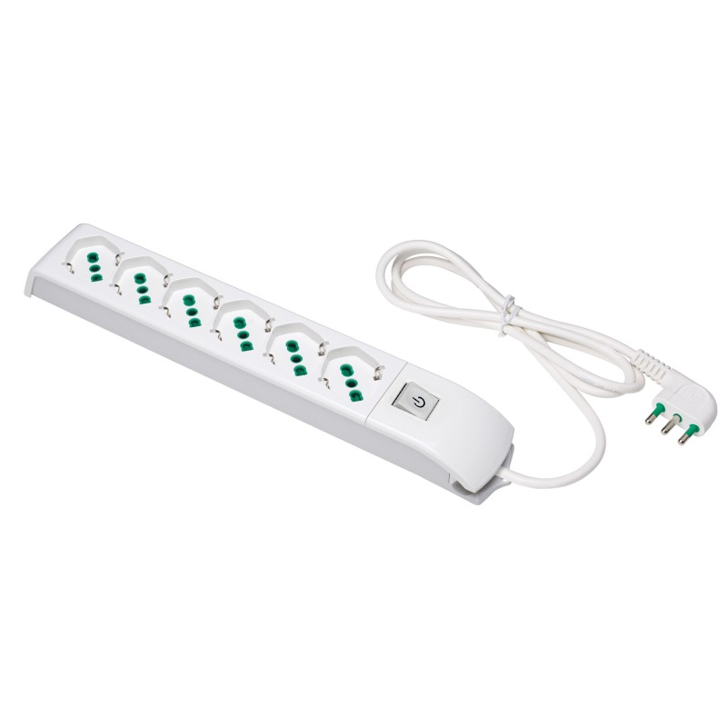Multipresa Fido Bipasso 6 uscite P40 bianca con cavo 1,5m e interruttore