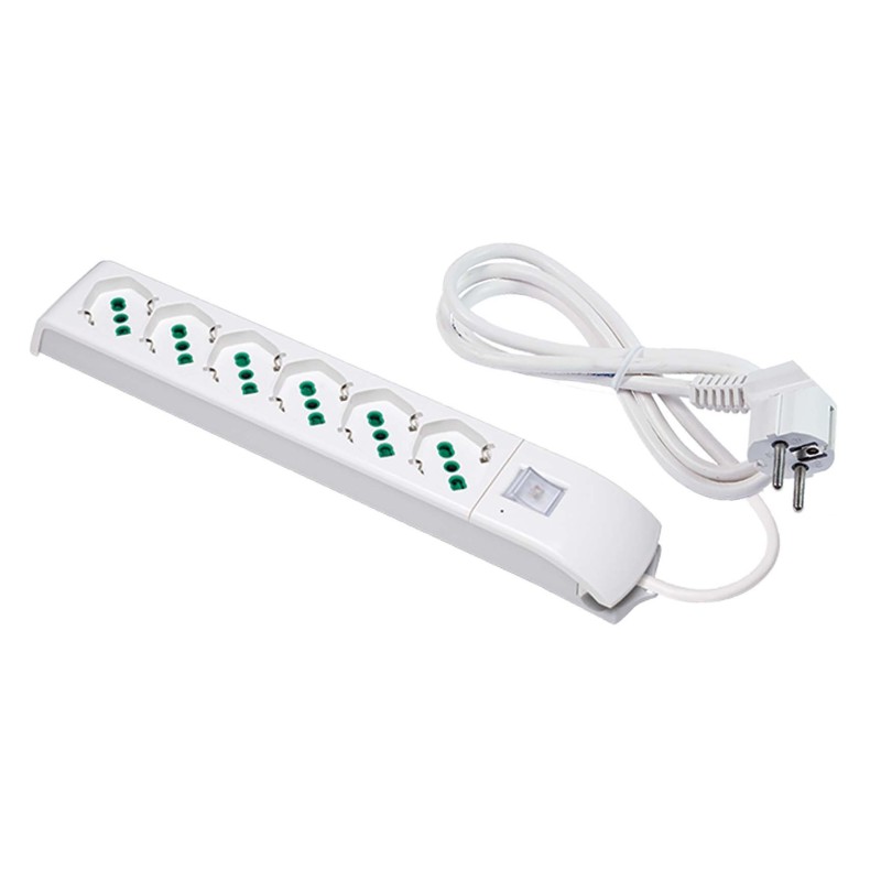 Multipresa Fido Speciale 6 uscite Bipasso P40 con cavo 1,5m, interruttore e spina Schuko 16A