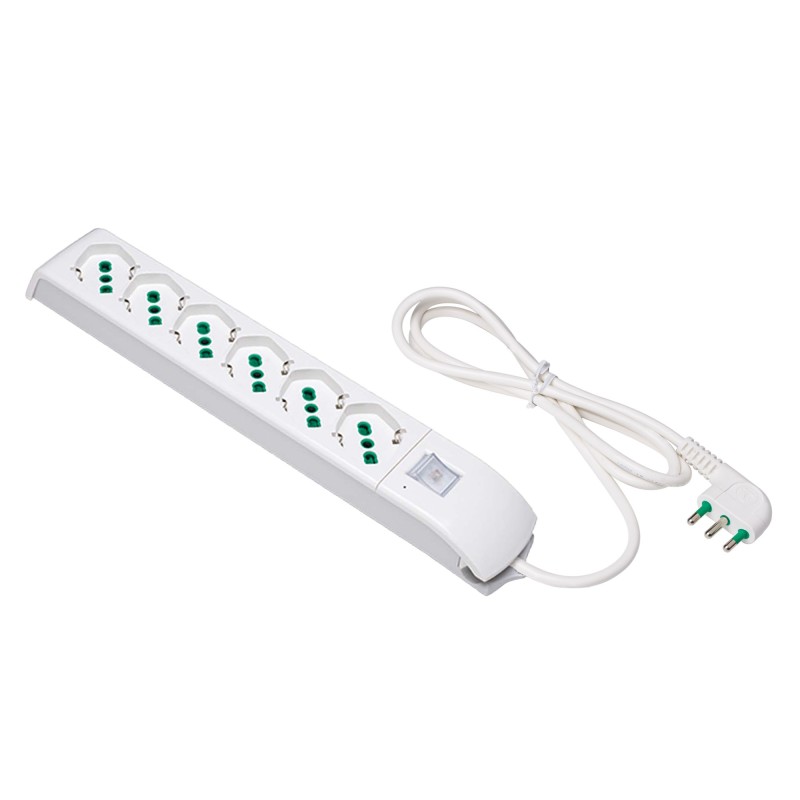 Multipresa Fido Speciale 6 uscite Bipasso P40 con cavo 3m, interruttore e spina a squadra 16A